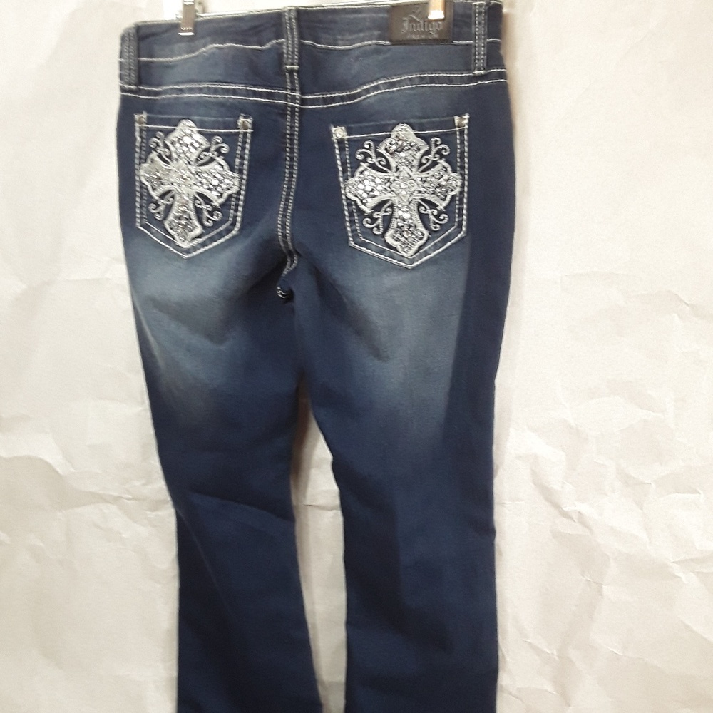 Love Indigo Cross Design Womens Jeans 10T